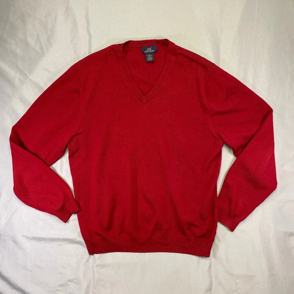 Brooks‎ Brothers 346 Mens Red Merino Wool Blend V-Neck Sweater Size M